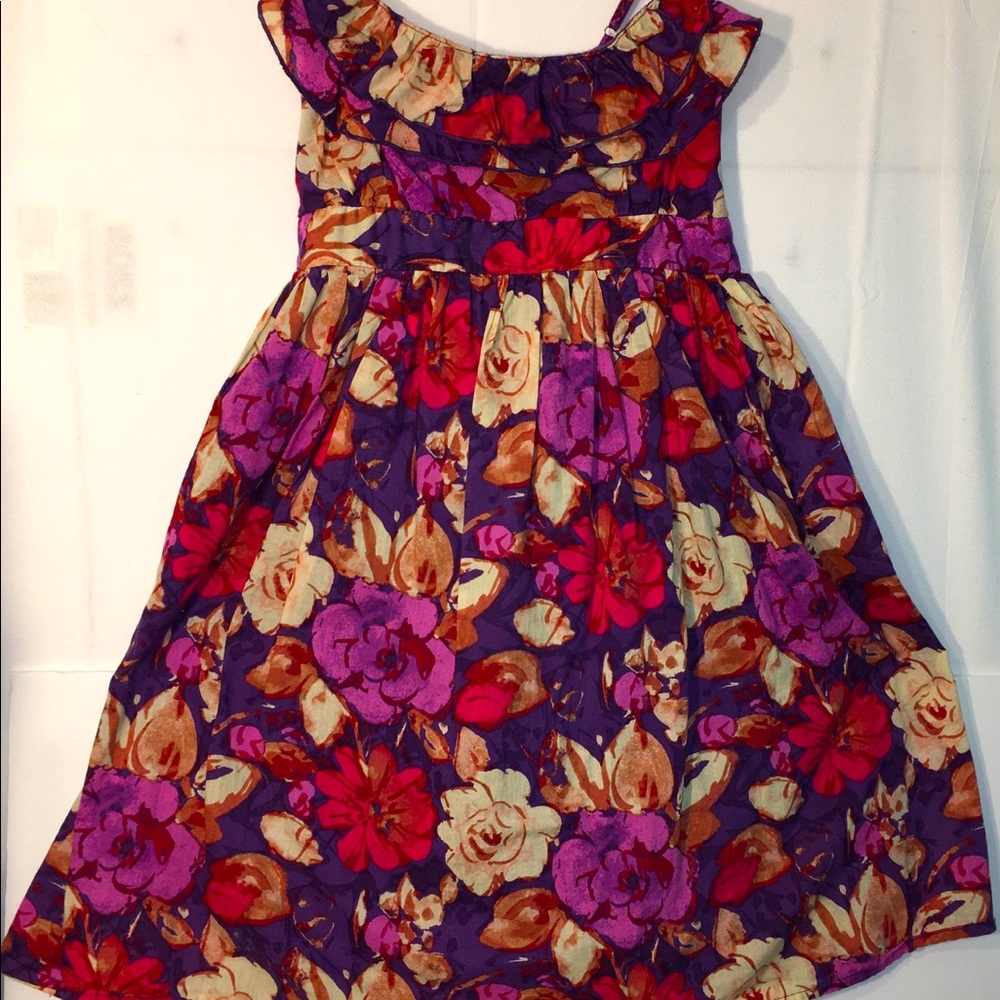 Dress sleeveless purple with floral print & ruffles